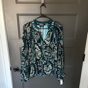 Fate Teal and Cream Floral Blouse